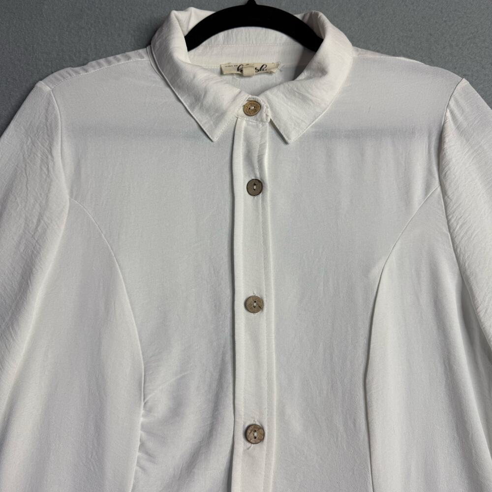 Hint of Blush White Shirt Dress Women's Fit Flare Button Down Tunic Mini - Sz XL - Picture 4 of 9